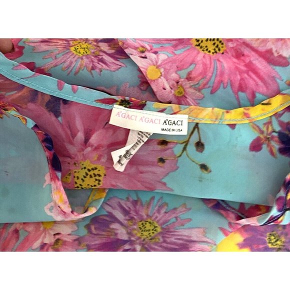 AGACI A'Gaci Women's Small Top Sheer Floral Boho 3/4 Sleeve Blouse USA Made - Picture 11 of 12